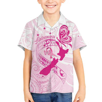 Personalised Aotearoa Breast Cancer Family Matching Off Shoulder Maxi Dress and Hawaiian Shirt New Zealand Maori Pattern LT01 Son's Shirt Pink - Polynesian Pride