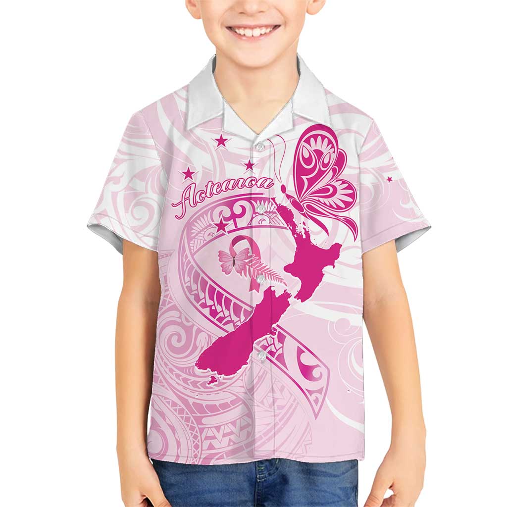 Personalised Aotearoa Breast Cancer Family Matching Tank Maxi Dress and Hawaiian Shirt New Zealand Maori Pattern LT01 Son's Shirt Pink - Polynesian Pride