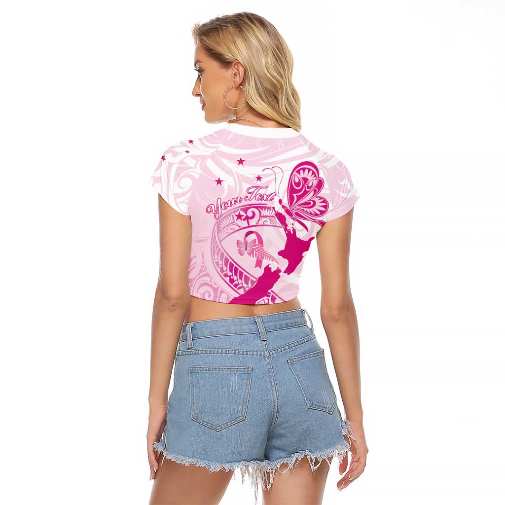 Personalised Aotearoa Breast Cancer Raglan Cropped T Shirt New Zealand Maori Pattern