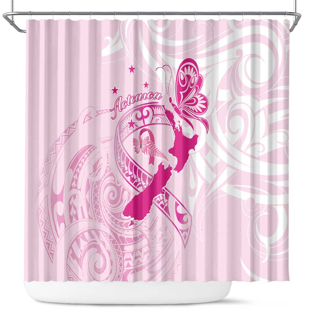 Personalised Aotearoa Breast Cancer Shower Curtain New Zealand Maori Pattern