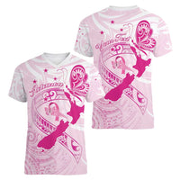 Personalised Aotearoa Breast Cancer Women V-Neck T-Shirt New Zealand Maori Pattern LT01 - Polynesian Pride