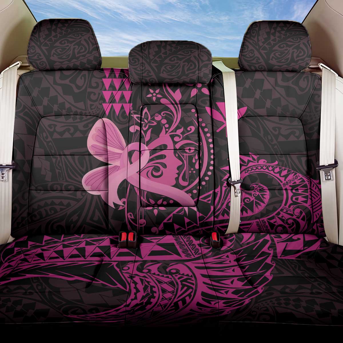 Hawaii Breast Cancer Back Car Seat Cover Girl Floral Kakau Pattern