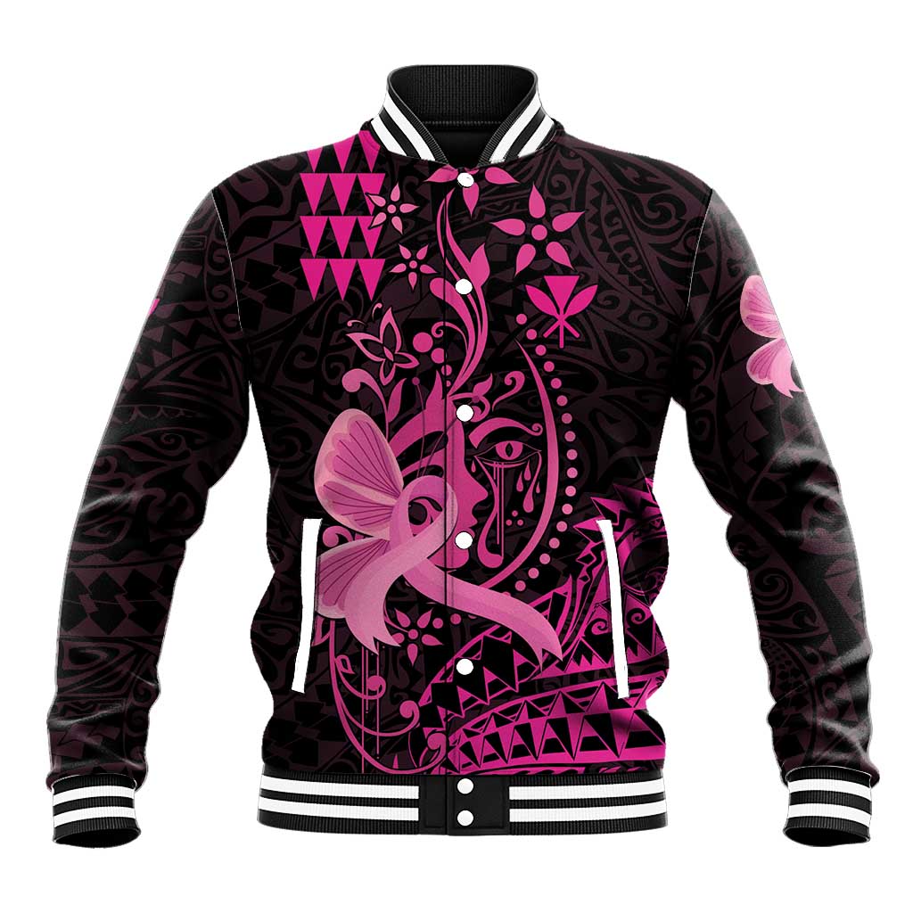 Hawaii Breast Cancer Baseball Jacket Girl Floral Kakau Pattern