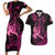 Hawaii Breast Cancer Couples Matching Short Sleeve Bodycon Dress and Hawaiian Shirt Girl Floral Kakau Pattern