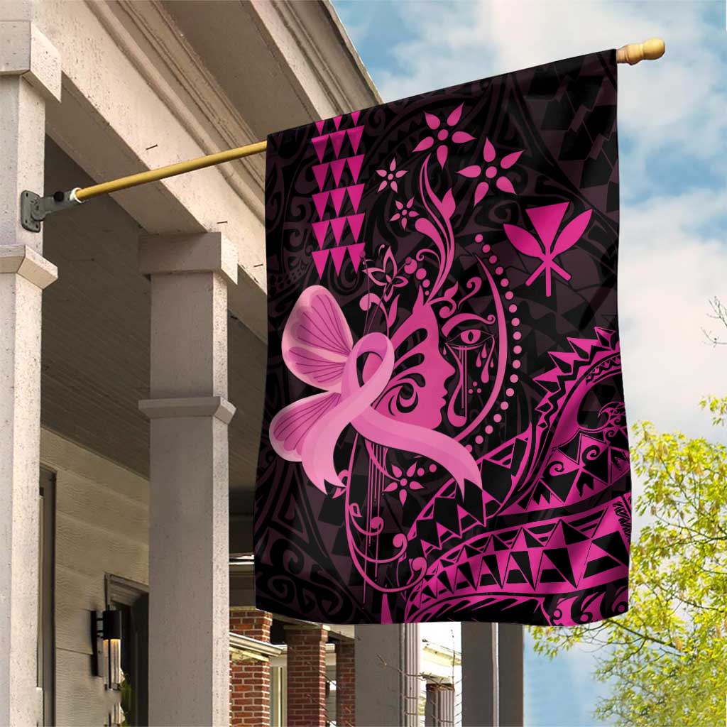 Hawaii Breast Cancer Garden Flag Girl Floral Kakau Pattern