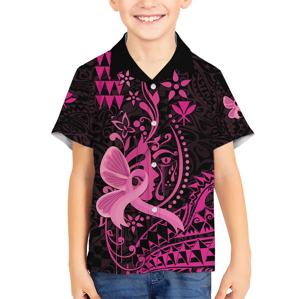 Hawaii Breast Cancer Kid Hawaiian Shirt Girl Floral Kakau Pattern