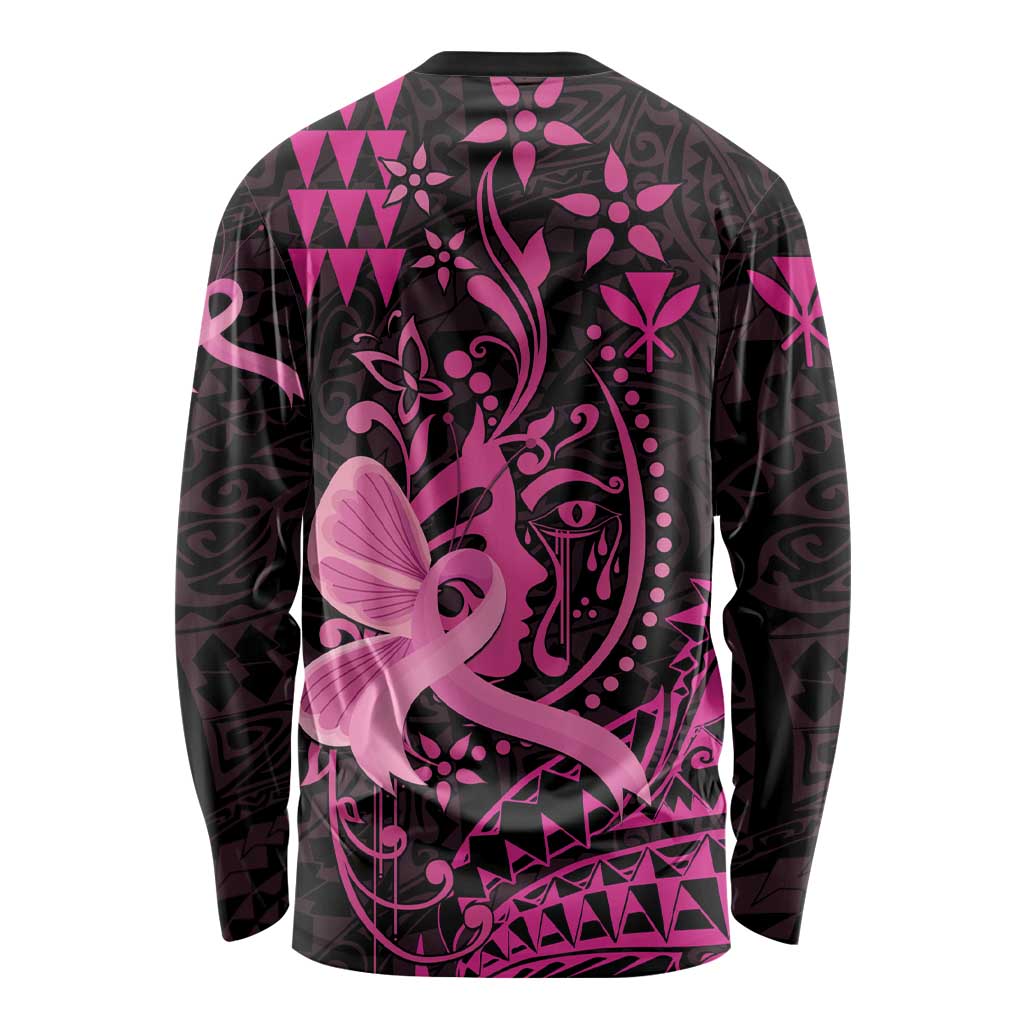 Hawaii Breast Cancer Long Sleeve Shirt Girl Floral Kakau Pattern