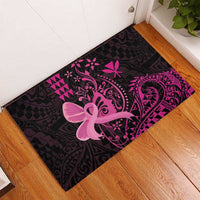Hawaii Breast Cancer Rubber Doormat Girl Floral Kakau Pattern