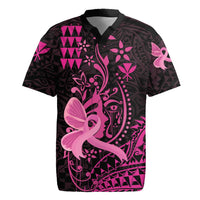 Hawaii Breast Cancer Rugby Jersey Girl Floral Kakau Pattern