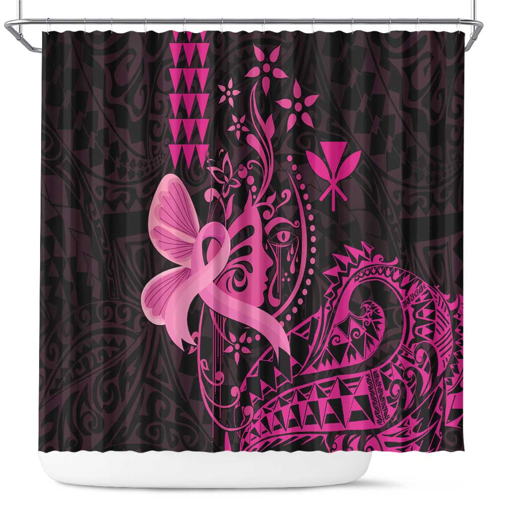 Hawaii Breast Cancer Shower Curtain Girl Floral Kakau Pattern