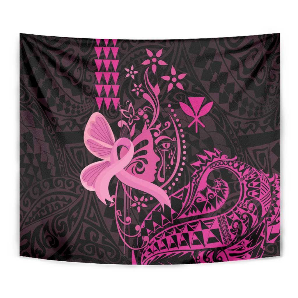Hawaii Breast Cancer Tapestry Girl Floral Kakau Pattern