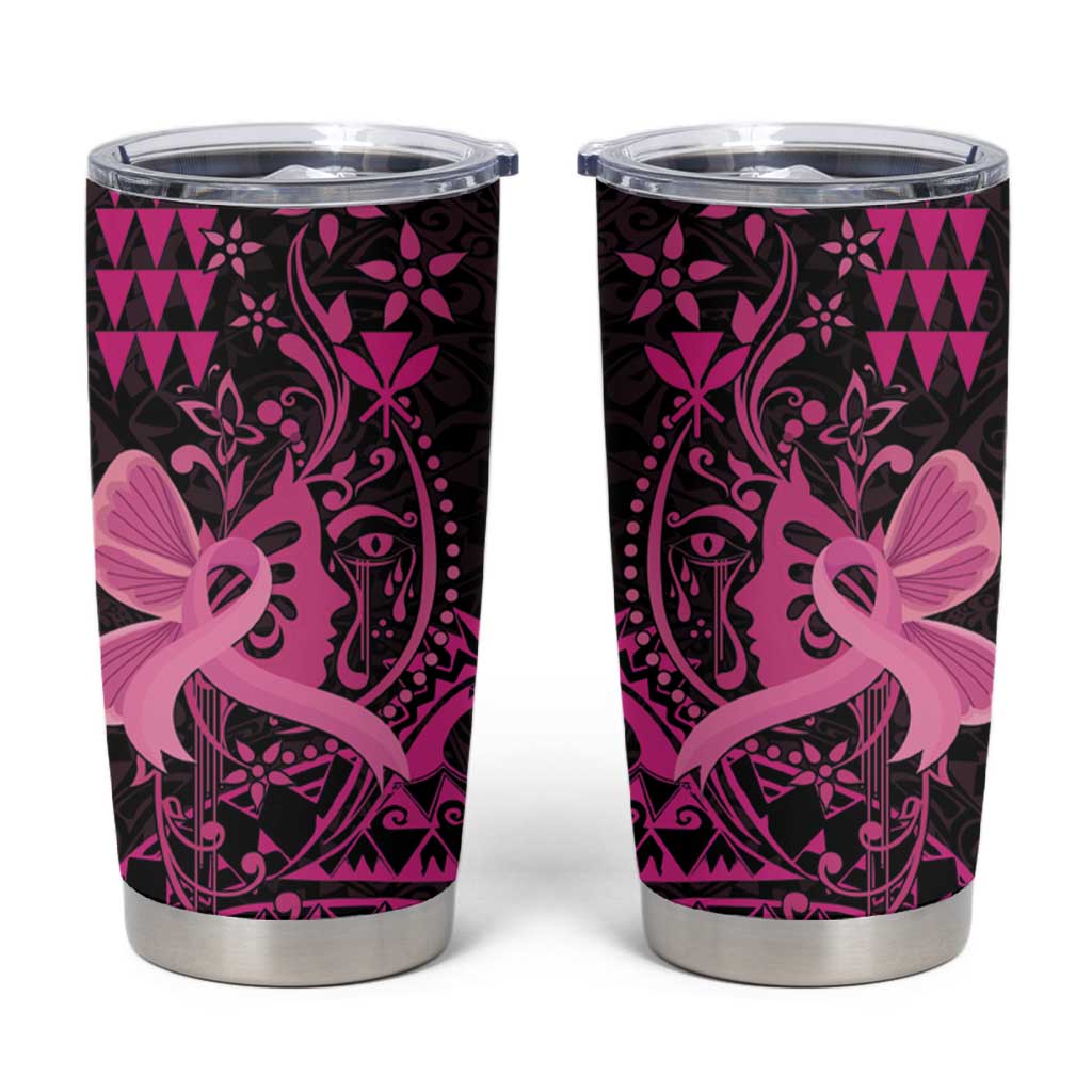 Hawaii Breast Cancer Tumbler Cup Girl Floral Kakau Pattern