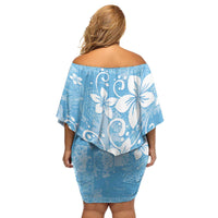 Fiji Tapa Pattern Family Matching Off Shoulder Short Dress and Hawaiian Shirt Plumeria Floral