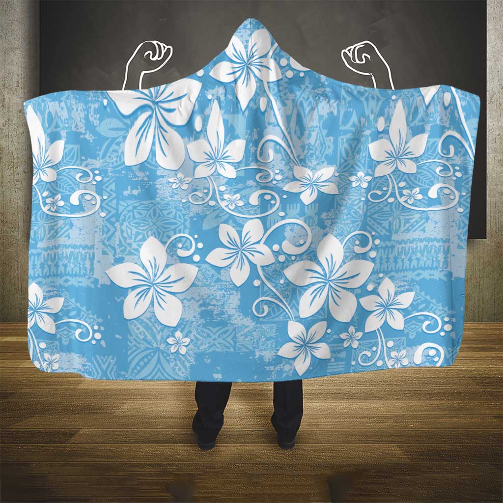 Fiji Tapa Pattern Hooded Blanket Plumeria Floral