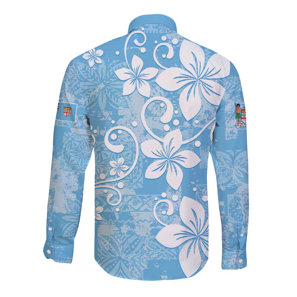Fiji Tapa Pattern Long Sleeve Button Shirt Plumeria Floral LT01 - Polynesian Pride