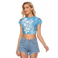 Fiji Tapa Pattern Raglan Cropped T Shirt Plumeria Floral