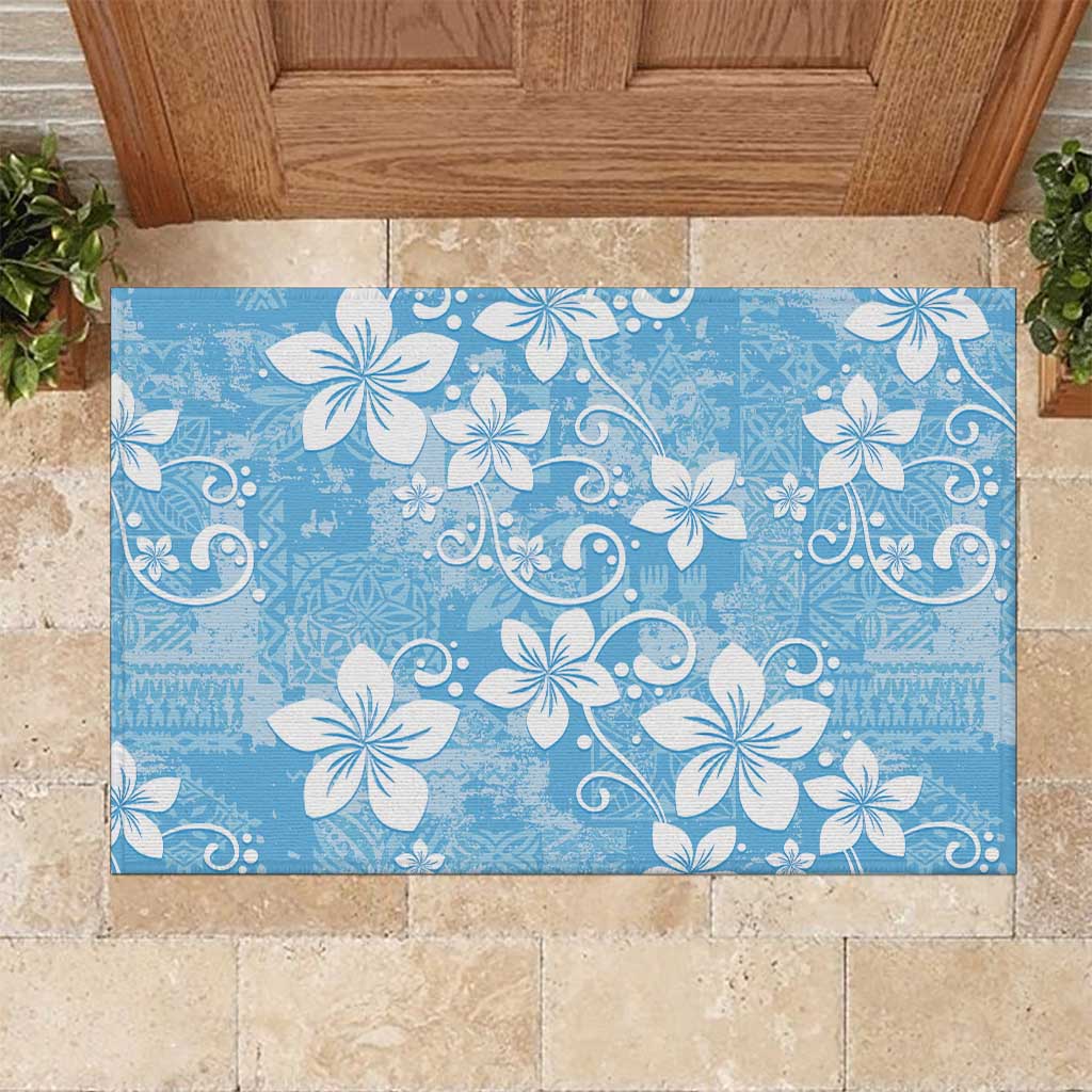 Fiji Tapa Pattern Rubber Doormat Plumeria Floral
