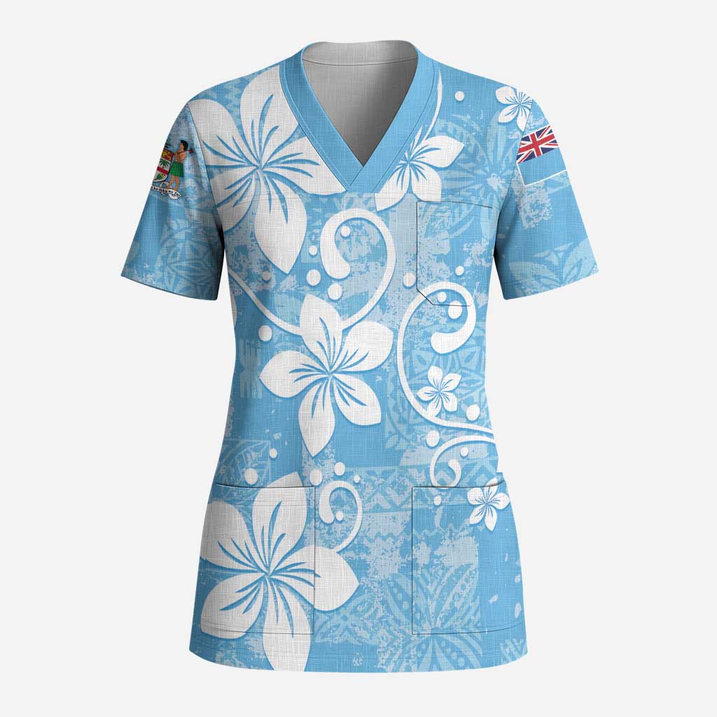 Fiji Tapa Pattern Scrub Top Plumeria Floral - Polynesian Pride