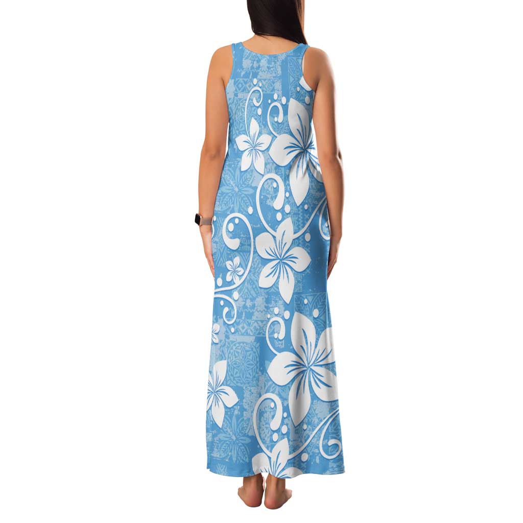 Fiji Tapa Pattern Tank Maxi Dress Plumeria Floral