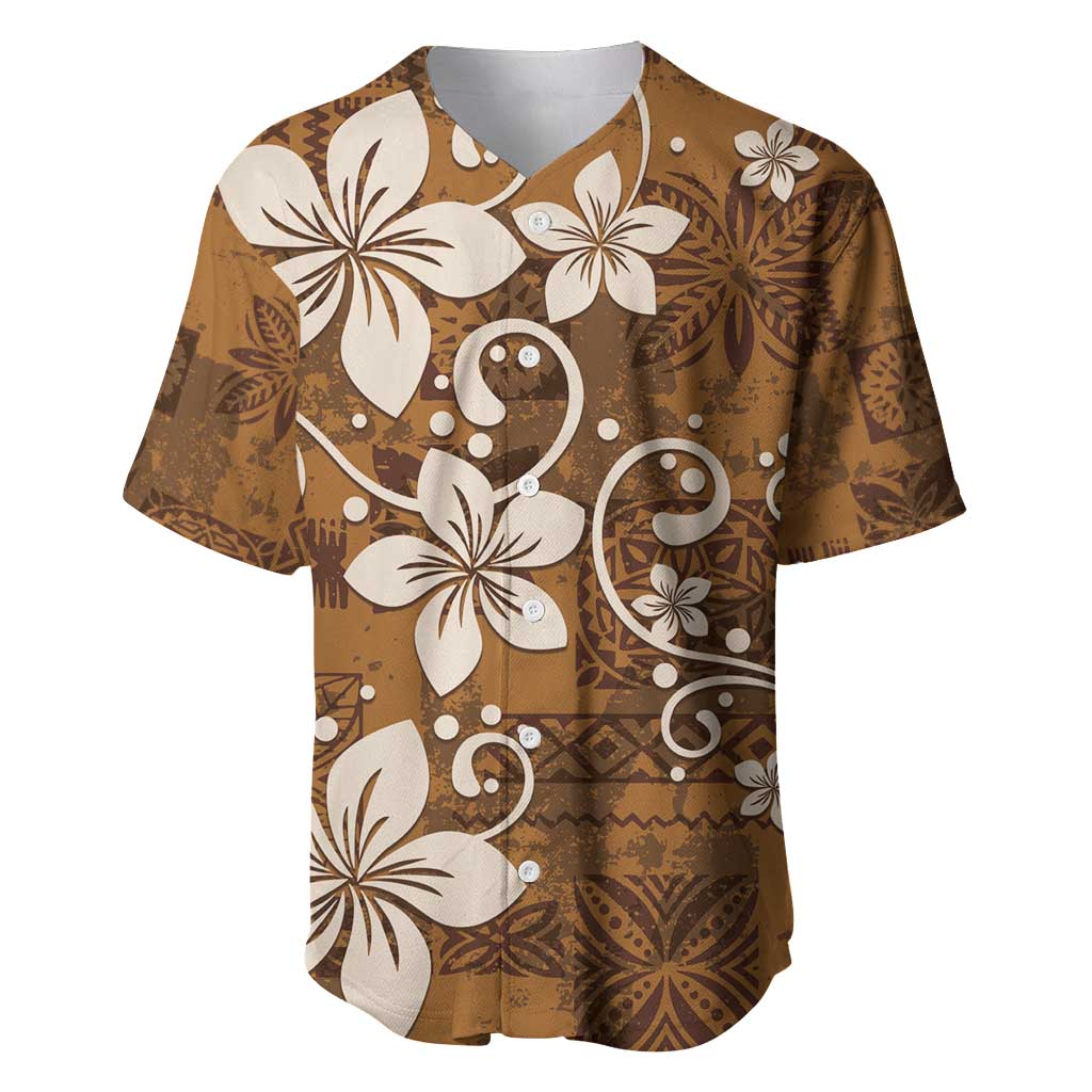 Plumeria Floral Tapa Pattern Vintage Gold Baseball Jersey LT01 Gold - Polynesian Pride