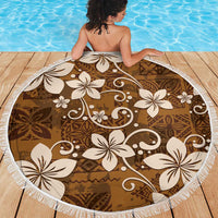 Plumeria Floral Tapa Pattern Vintage Gold Beach Blanket