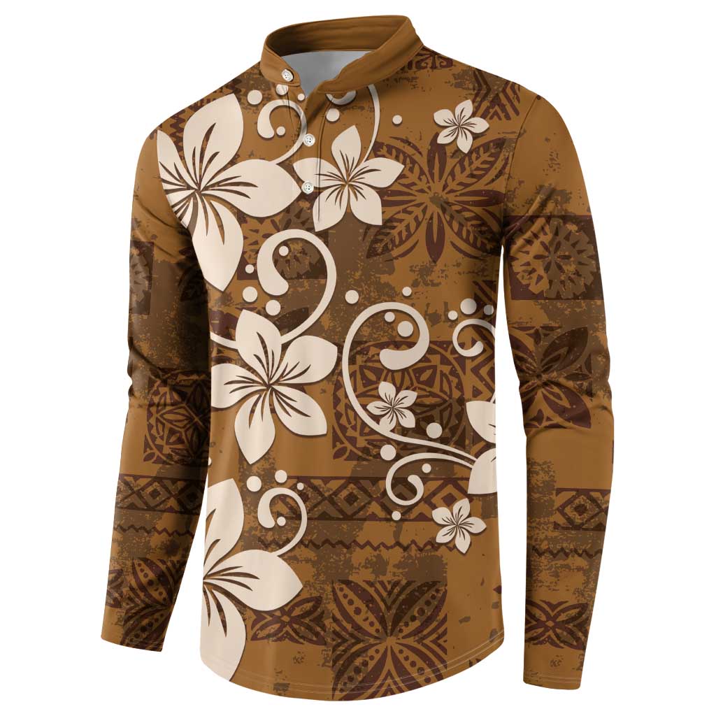 Plumeria Floral Tapa Pattern Vintage Gold Button Sweatshirt