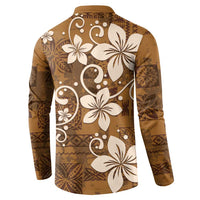 Plumeria Floral Tapa Pattern Vintage Gold Button Sweatshirt