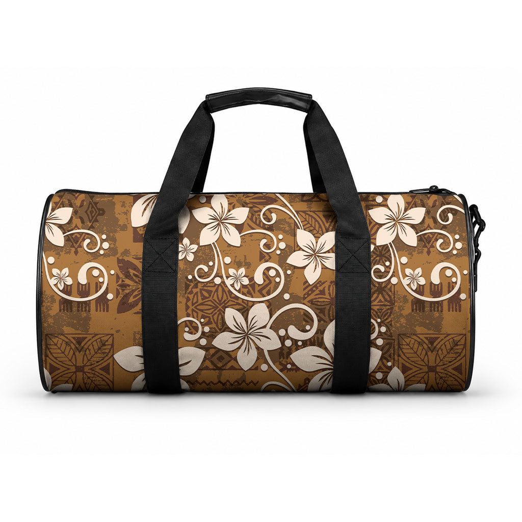 Plumeria Floral Tapa Pattern Vintage Gold Duffle Bag LT01 One size Gold - Polynesian Pride
