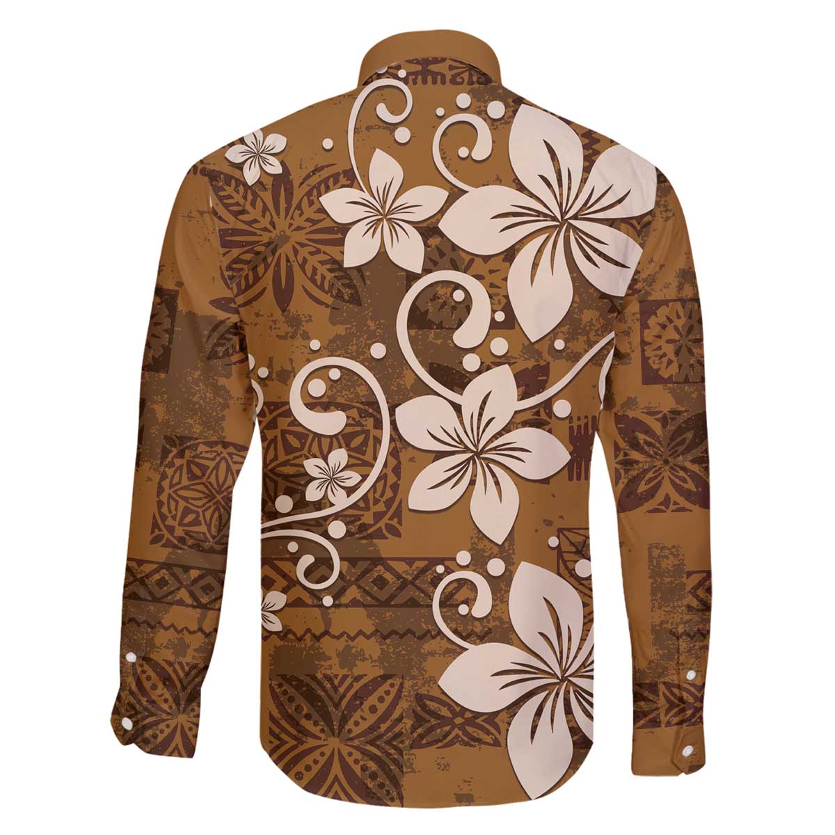 Plumeria Floral Tapa Pattern Vintage Gold Family Matching Off Shoulder Short Dress and Hawaiian Shirt
