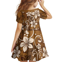 Plumeria Floral Tapa Pattern Vintage Gold Family Matching Short Sleeve Bodycon Dress and Hawaiian Shirt LT01 - Polynesian Pride