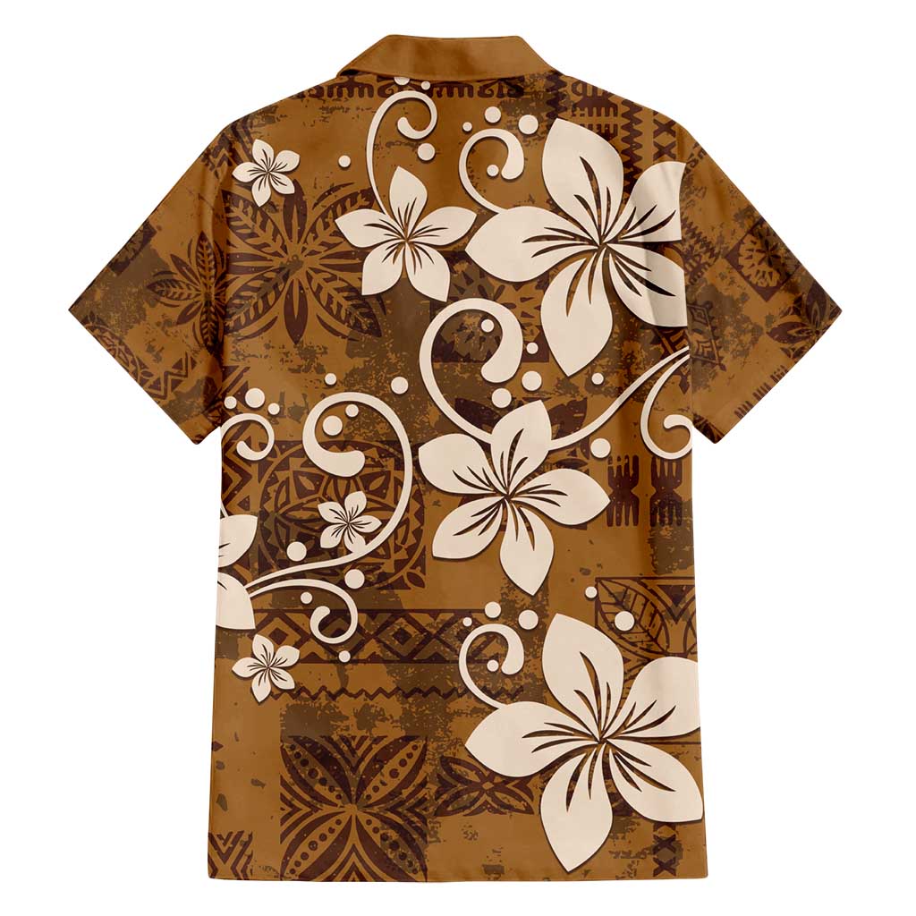 Plumeria Floral Tapa Pattern Vintage Gold Family Matching Tank Maxi Dress and Hawaiian Shirt LT01 - Polynesian Pride