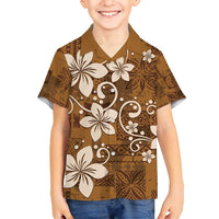 Plumeria Floral Tapa Pattern Vintage Gold Family Matching Tank Maxi Dress and Hawaiian Shirt LT01 Son's Shirt Gold - Polynesian Pride