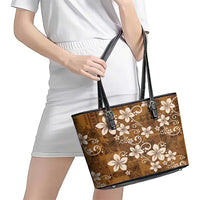 Plumeria Floral Tapa Pattern Vintage Gold Leather Tote Bag LT01 - Polynesian Pride