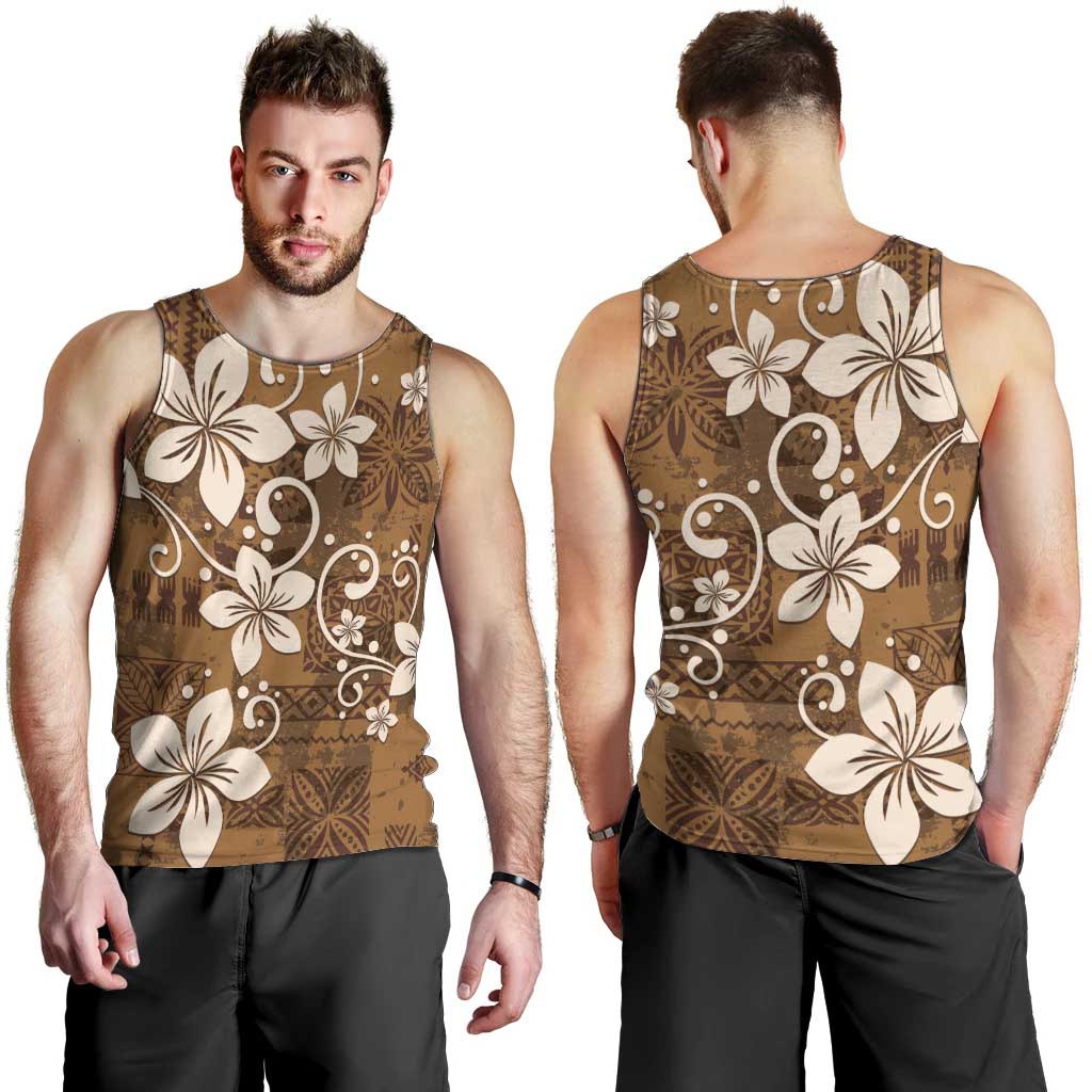 Plumeria Floral Tapa Pattern Vintage Gold Men Tank Top