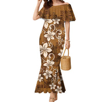 Plumeria Floral Tapa Pattern Vintage Gold Mermaid Dress LT01 Women Gold - Polynesian Pride