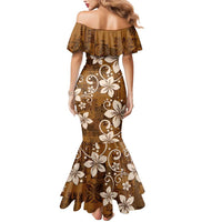 Plumeria Floral Tapa Pattern Vintage Gold Mermaid Dress LT01 - Polynesian Pride
