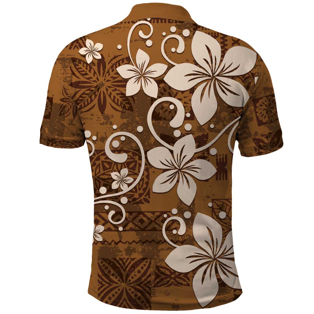 Plumeria Floral Tapa Pattern Vintage Gold Polo Shirt
