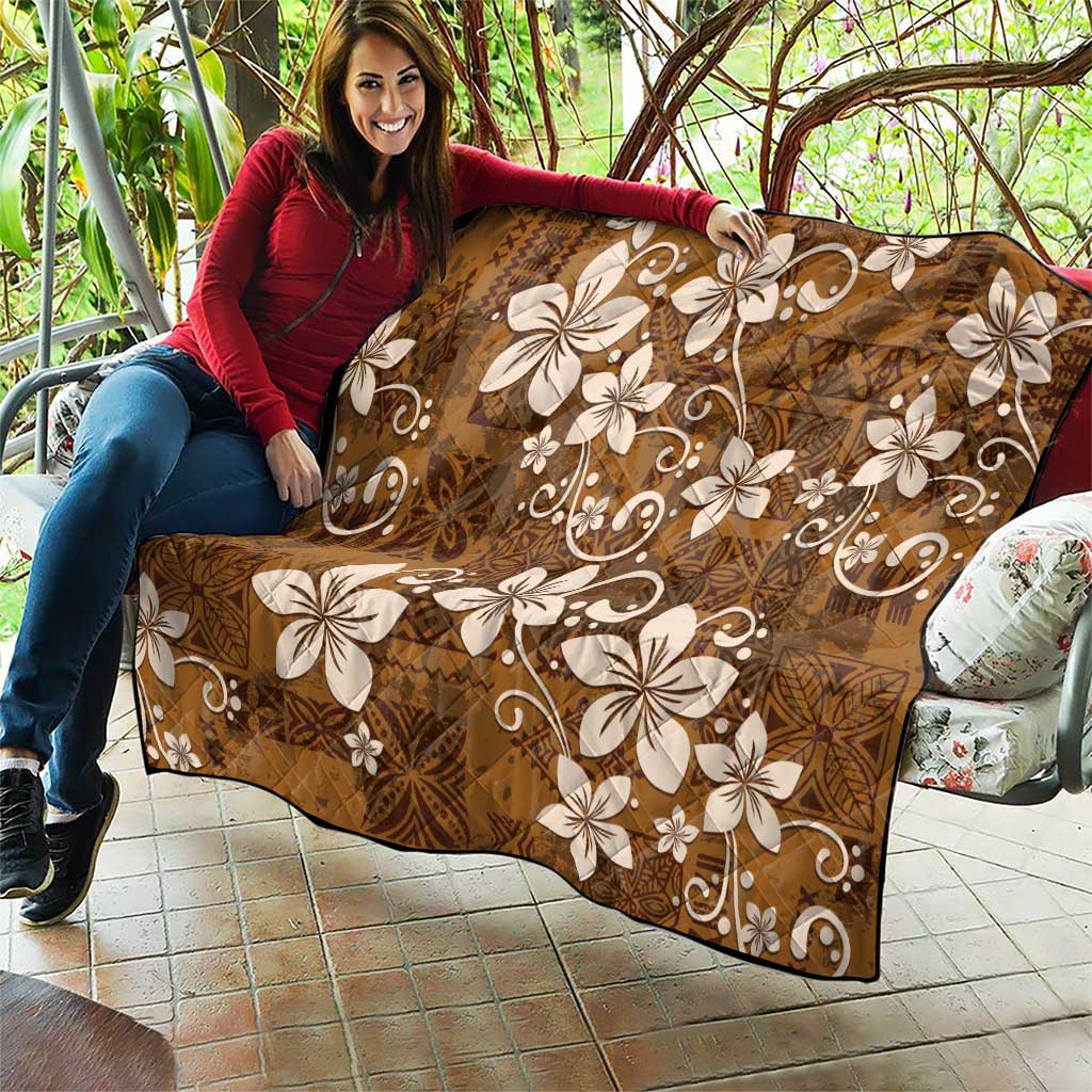 Plumeria Floral Tapa Pattern Vintage Gold Quilt LT01 - Polynesian Pride
