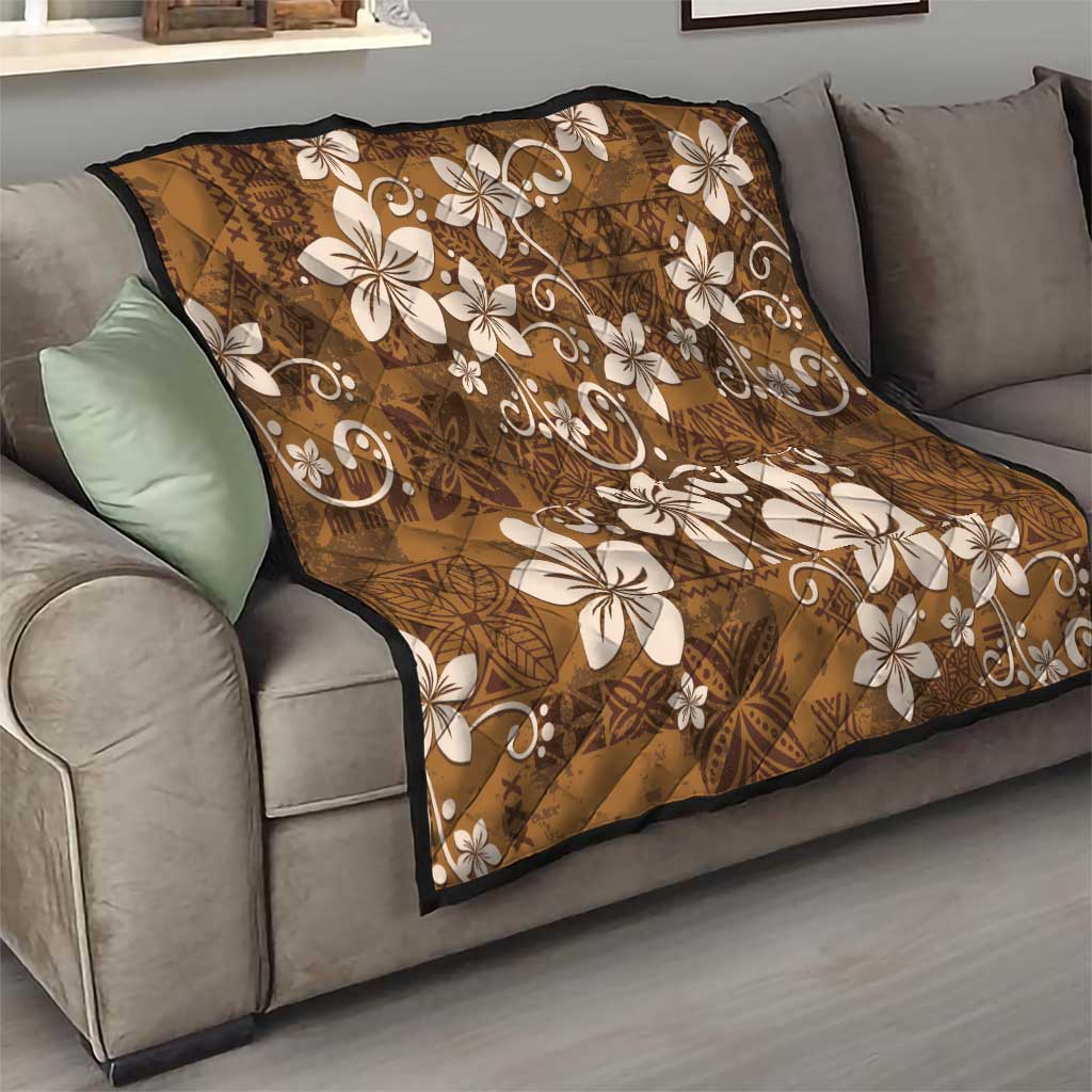 Plumeria Floral Tapa Pattern Vintage Gold Quilt LT01 - Polynesian Pride