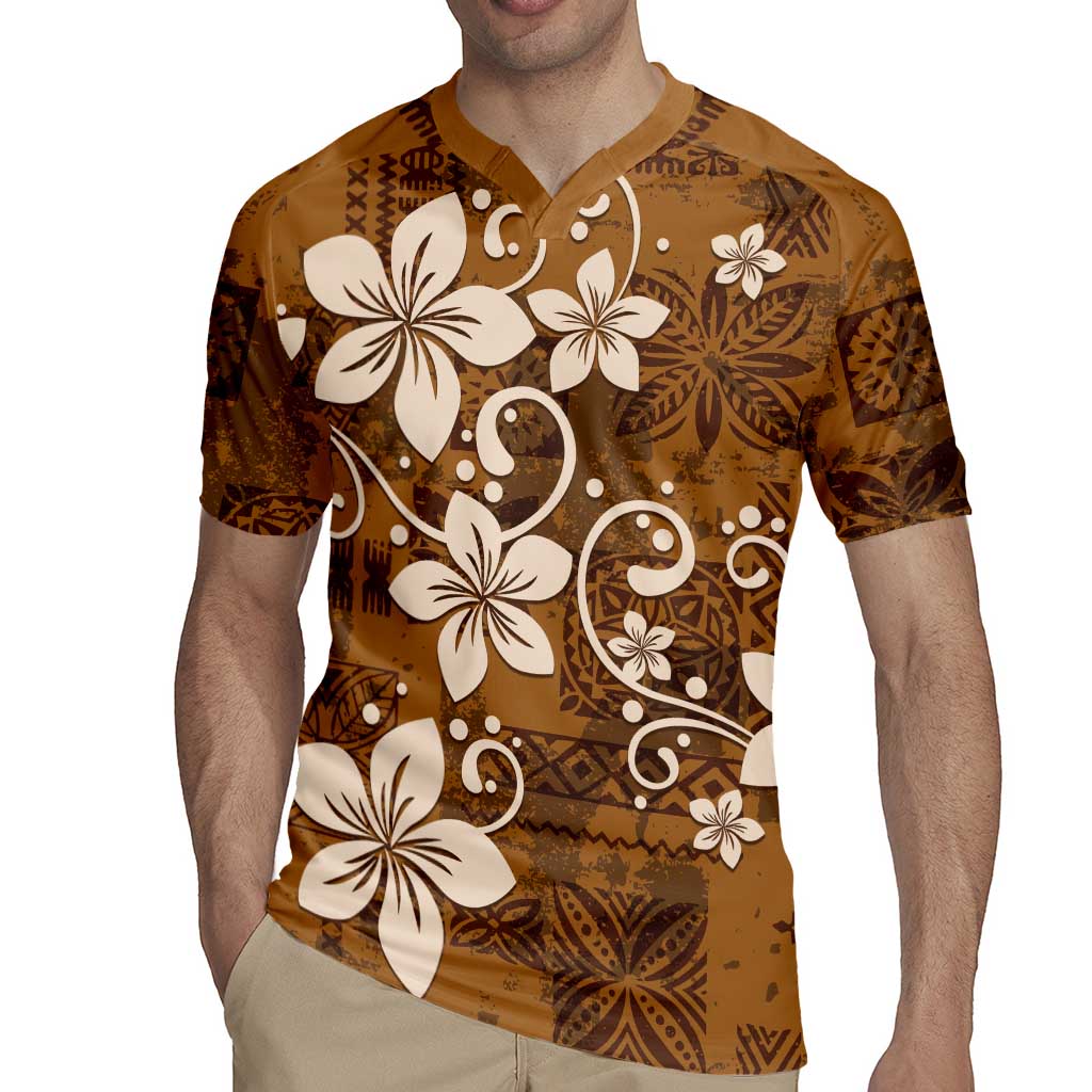 Plumeria Floral Tapa Pattern Vintage Gold Rugby Jersey