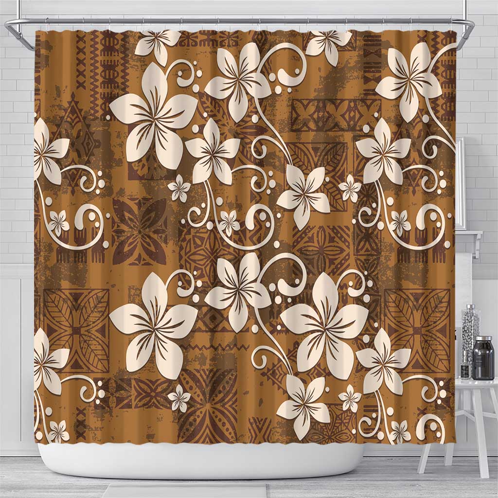 Plumeria Floral Tapa Pattern Vintage Gold Shower Curtain LT01 - Polynesian Pride