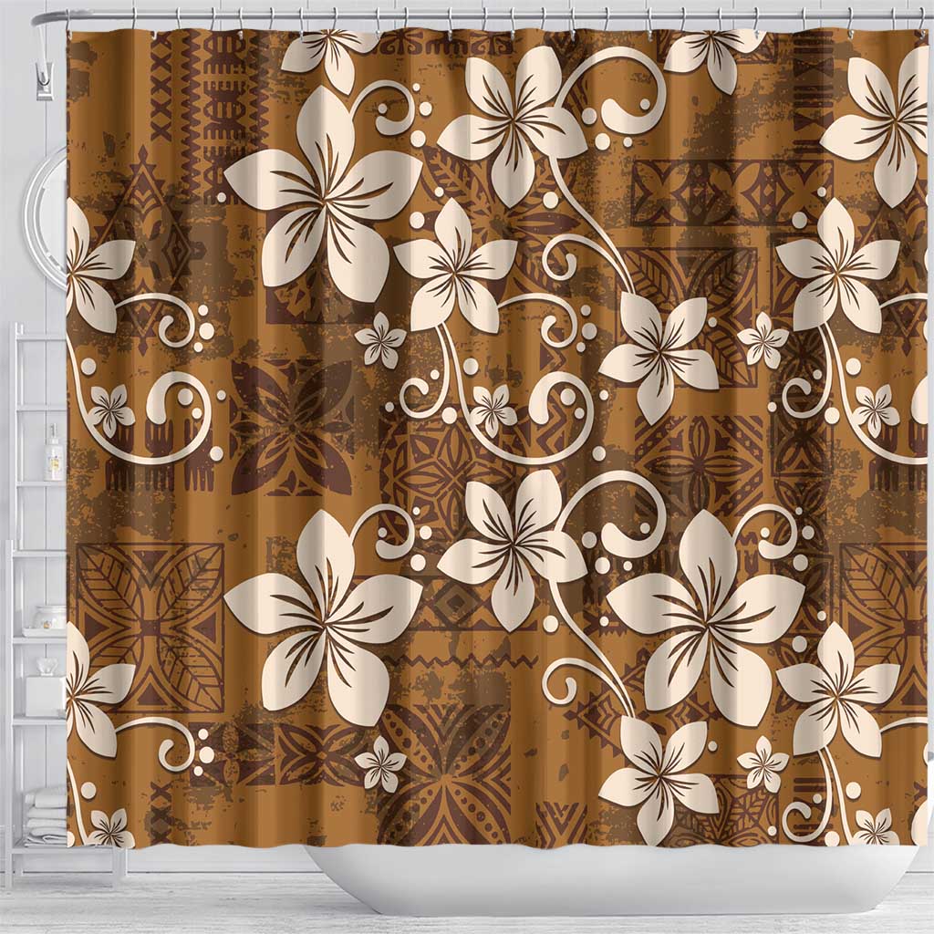 Plumeria Floral Tapa Pattern Vintage Gold Shower Curtain LT01 - Polynesian Pride
