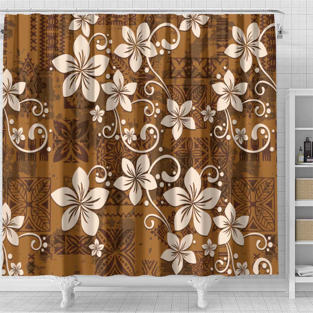 Plumeria Floral Tapa Pattern Vintage Gold Shower Curtain LT01 - Polynesian Pride