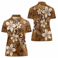 Plumeria Floral Tapa Pattern Vintage Gold Women Polo Shirt