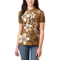 Plumeria Floral Tapa Pattern Vintage Gold Women Polo Shirt
