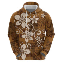 Plumeria Floral Tapa Pattern Vintage Gold Zip Hoodie