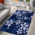 Plumeria Floral Tapa Pattern Navy Blue Area Rug