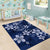 Plumeria Floral Tapa Pattern Navy Blue Area Rug