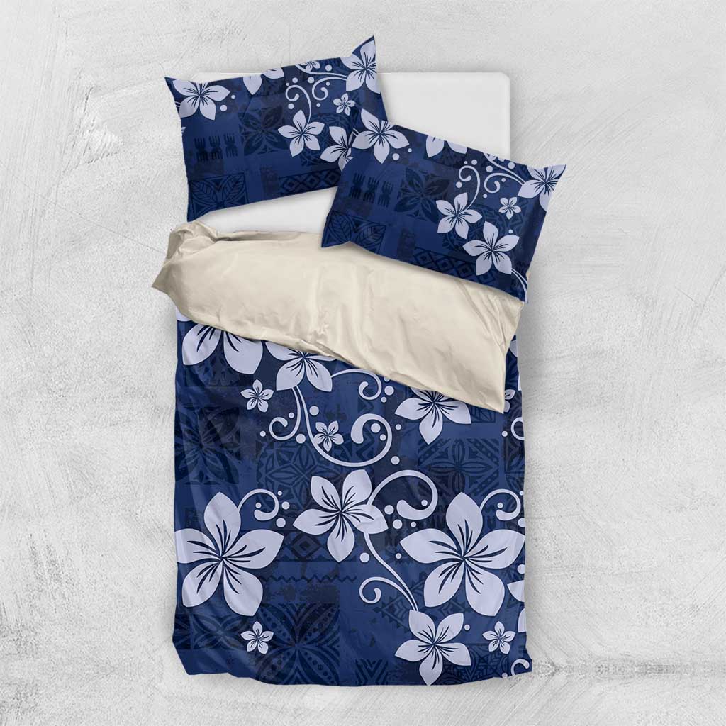 Plumeria Floral Tapa Pattern Navy Blue Bedding Set