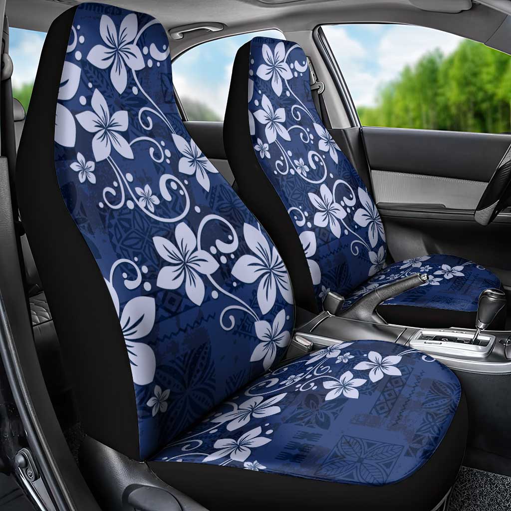 Plumeria Floral Tapa Pattern Navy Blue Car Seat Cover LT01 - Polynesian Pride
